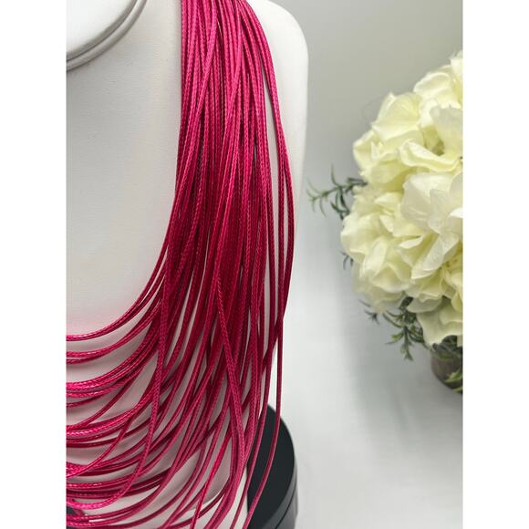 Zenzii Pink Learning The Ropes Leather Layered MultiStrand Statement Necklace - Picture 4 of 9